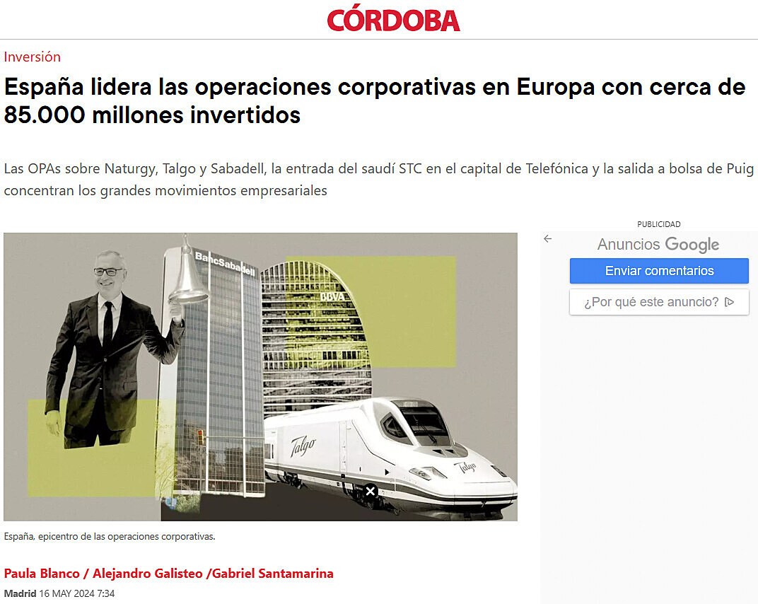 Espaa lidera las operaciones corporativas en Europa con cerca de 85.000 millones invertidos